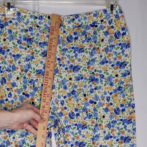 Showpo Pants 12 Micro Floral Ankle Straight Button Zip Lightweight Blue Orange - Picture 10 of 11